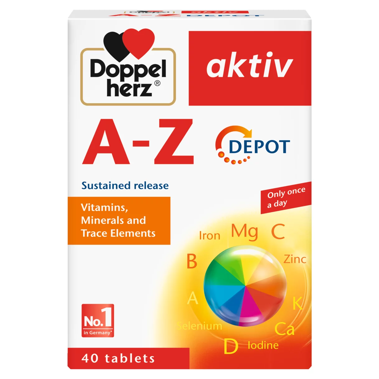 Illustration of the product packaging Doppelherz aktiv A-Z DEPOT front view